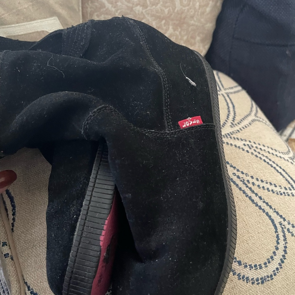 Levi's Black Suede Slip-On Shoes with Red Tab